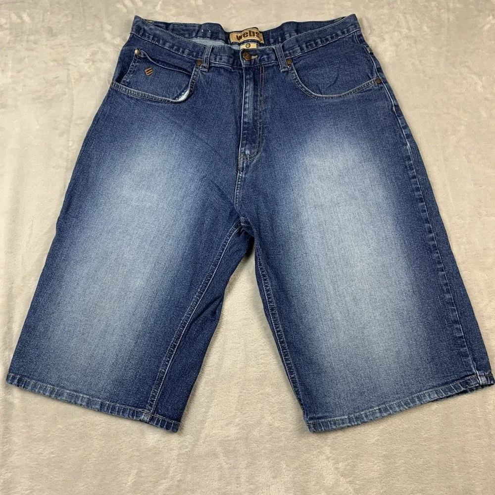 Webs Blue Baggy Shorts Mens 36 Blue Denim Jorts Baggy Y2K Skater Retro Vintage